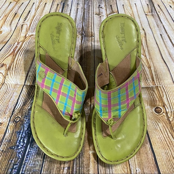Born Drilles Green Plaid Wedge Espadrilles Size 9 - Picture 2 of 5
